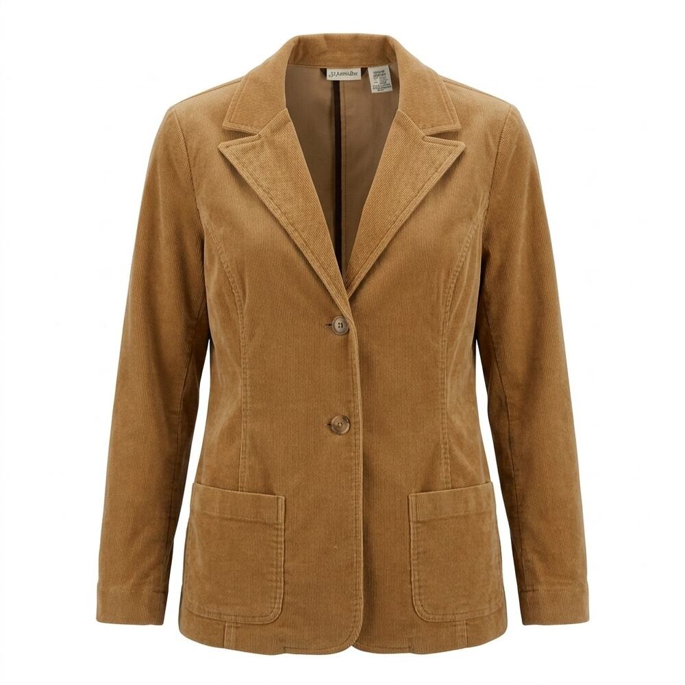 St. John's Bay Brown Corduroy Stretch Button Front Blazer Women Size M